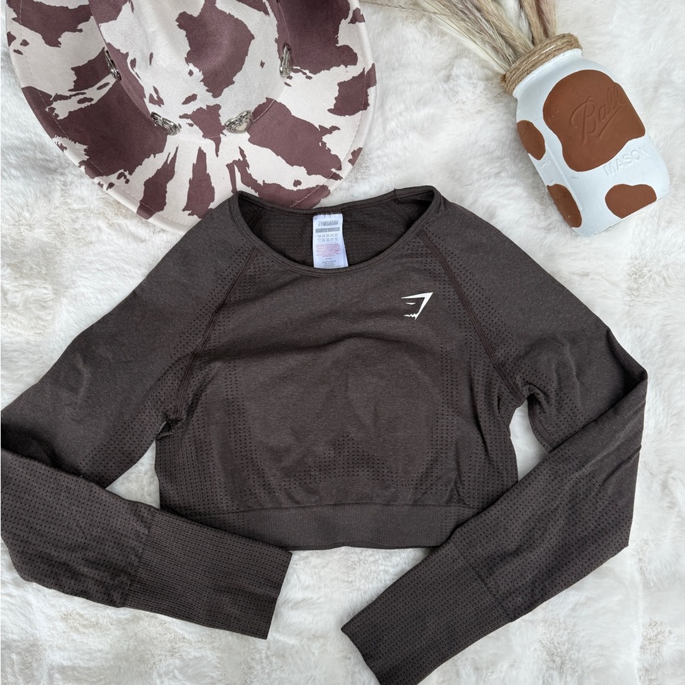 Gymshark Dark Brown Long Sleeve Crop Top